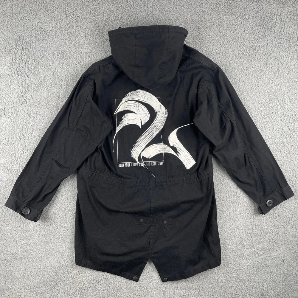 GU Aerosyn Lex Mestrovic Parka‎ Jacket Mens M Black Hooded Full Zip Rare Artwork